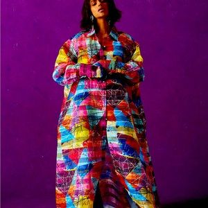 KAI COLLECTIVE AMIRA TECHNICAL ORGANZA OVERSIZED LONG SLEEVE SHIRT DRESS